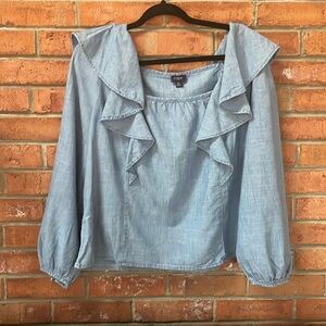 J. Crew Chambray Ruffle Detail Blouse